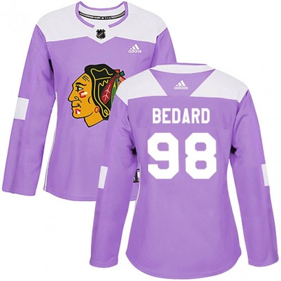 Women's Authentic Chicago Blackhawks Connor Bedard Adidas Fights Cancer Practice Jersey - Purple