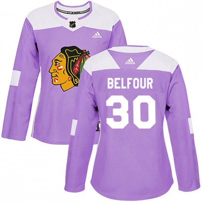 Women's Authentic Chicago Blackhawks ED Belfour Adidas Fights Cancer Practice Jersey - Purple