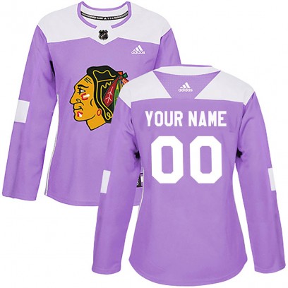 Women's Authentic Chicago Blackhawks Custom Adidas Custom Fights Cancer Practice Jersey - Purple