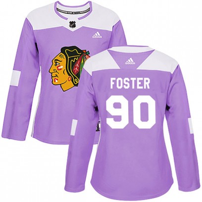Women's Authentic Chicago Blackhawks Scott Foster Adidas Fights Cancer Practice Jersey - Purple