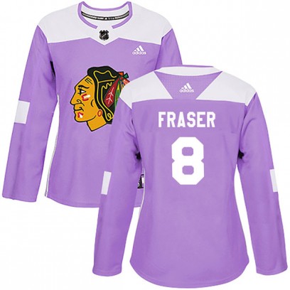 Women's Authentic Chicago Blackhawks Curt Fraser Adidas Fights Cancer Practice Jersey - Purple