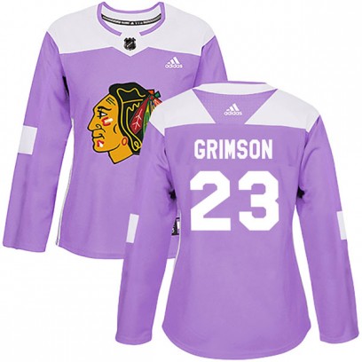 Women's Authentic Chicago Blackhawks Stu Grimson Adidas Fights Cancer Practice Jersey - Purple