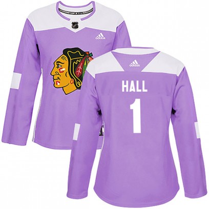 Women's Authentic Chicago Blackhawks Glenn Hall Adidas Fights Cancer Practice Jersey - Purple