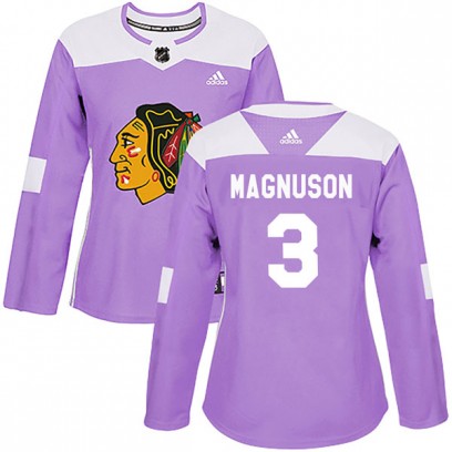 Women's Authentic Chicago Blackhawks Keith Magnuson Adidas Fights Cancer Practice Jersey - Purple