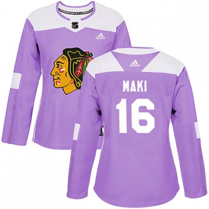 Women's Authentic Chicago Blackhawks Chico Maki Adidas Fights Cancer Practice Jersey - Purple
