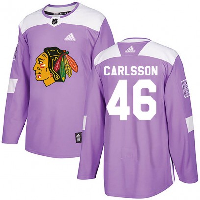 Men's Authentic Chicago Blackhawks Lucas Carlsson Adidas ized Fights Cancer Practice Jersey - Purple