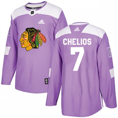 Men's Authentic Chicago Blackhawks Chris Chelios Adidas Fights Cancer Practice Jersey - Purple
