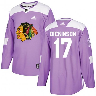 Men's Authentic Chicago Blackhawks Jason Dickinson Adidas Fights Cancer Practice Jersey - Purple