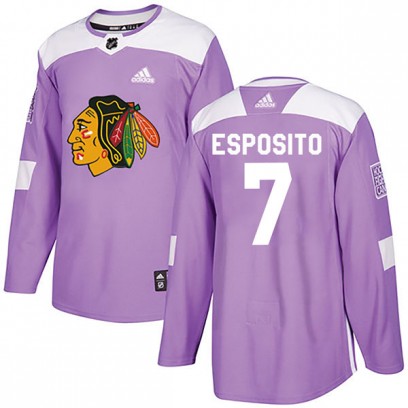 Men's Authentic Chicago Blackhawks Phil Esposito Adidas Fights Cancer Practice Jersey - Purple
