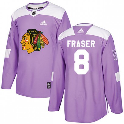 Men's Authentic Chicago Blackhawks Curt Fraser Adidas Fights Cancer Practice Jersey - Purple