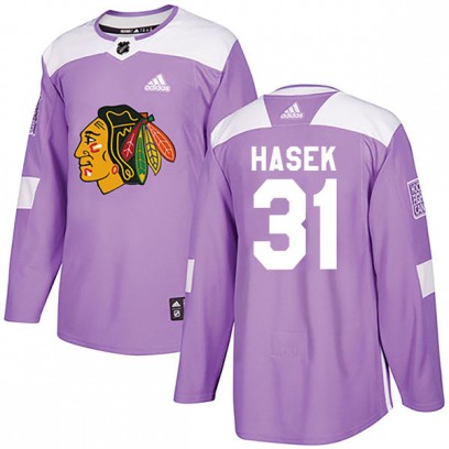 Men's Authentic Chicago Blackhawks Dominik Hasek Adidas Fights Cancer Practice Jersey - Purple