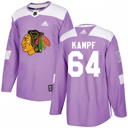 Men's Authentic Chicago Blackhawks David Kampf Adidas Fights Cancer Practice Jersey - Purple