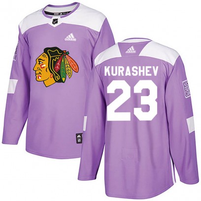Men's Authentic Chicago Blackhawks Philipp Kurashev Adidas Fights Cancer Practice Jersey - Purple