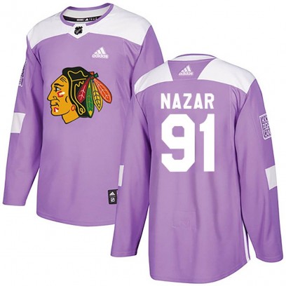 Men's Authentic Chicago Blackhawks Frank Nazar Adidas Fights Cancer Practice Jersey - Purple
