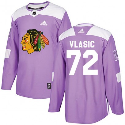 Men's Authentic Chicago Blackhawks Alex Vlasic Adidas Fights Cancer Practice Jersey - Purple