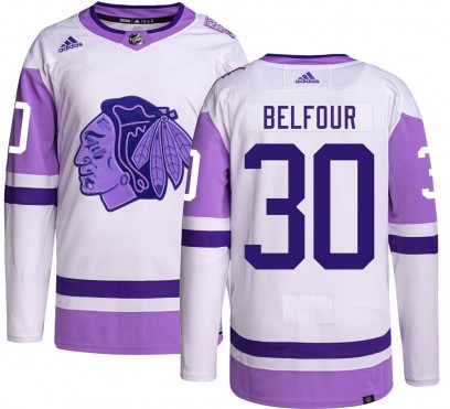 Youth Authentic Chicago Blackhawks ED Belfour Adidas Hockey Fights Cancer Jersey