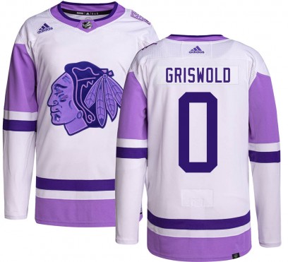 Youth Authentic Chicago Blackhawks Clark Griswold Adidas Hockey Fights Cancer Jersey