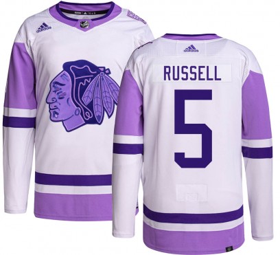 Youth Authentic Chicago Blackhawks Phil Russell Adidas Hockey Fights Cancer Jersey