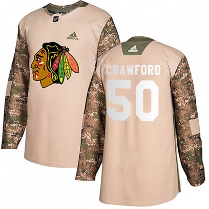 Men's Authentic Chicago Blackhawks Corey Crawford Adidas Veterans Day Practice Jersey - Camo