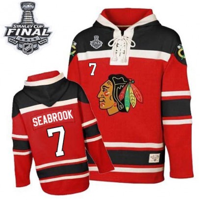 Youth Premier Chicago Blackhawks Brent Seabrook Old Time Hockey Sawyer Hooded Sweatshirt 2015 Stanley Cup Patch - Red