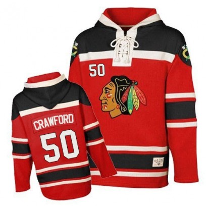 Youth Premier Chicago Blackhawks Corey Crawford Old Time Hockey Sawyer Hooded Sweatshirt - Red