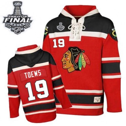 Youth Authentic Chicago Blackhawks Jonathan Toews Old Time Hockey Sawyer Hooded Sweatshirt 2015 Stanley Cup Patch - Red